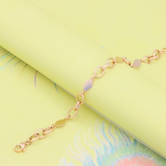 "Rose Gold Bracelet with Polished Floral and Textured Ring Links, XPBL0991 - Picture 6 of 12